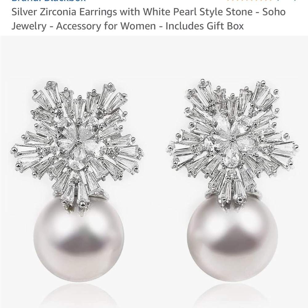 Silver Zirconia Wedding Bridal Earrings with White Pearl